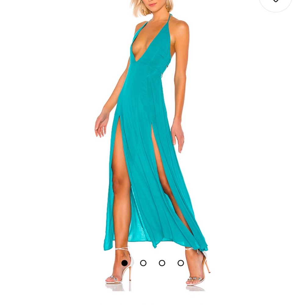 Blue Slit Sundress with Halter Neckline for Cocktail